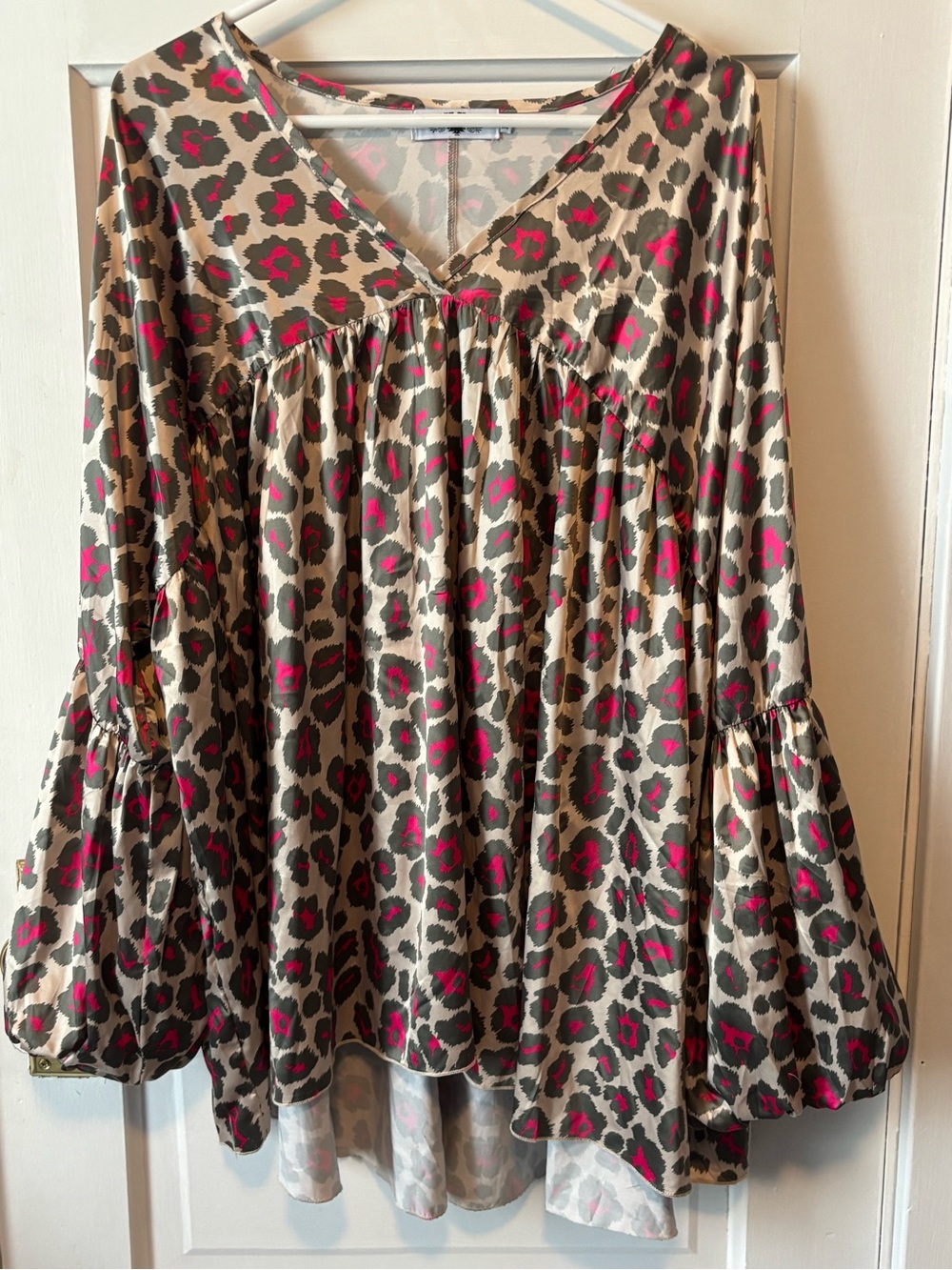 Crazy Train Beige Leopard Babydoll Tunic with Hot Pink Accents